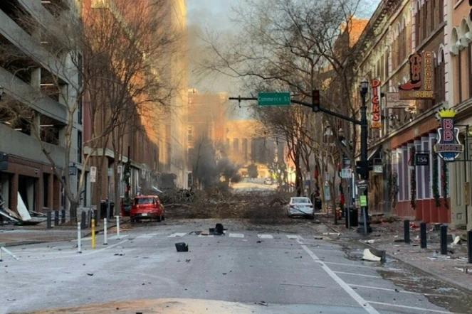 Photo fournie par la police de Nashville du site de l'explosion le 25 décembre 2020
