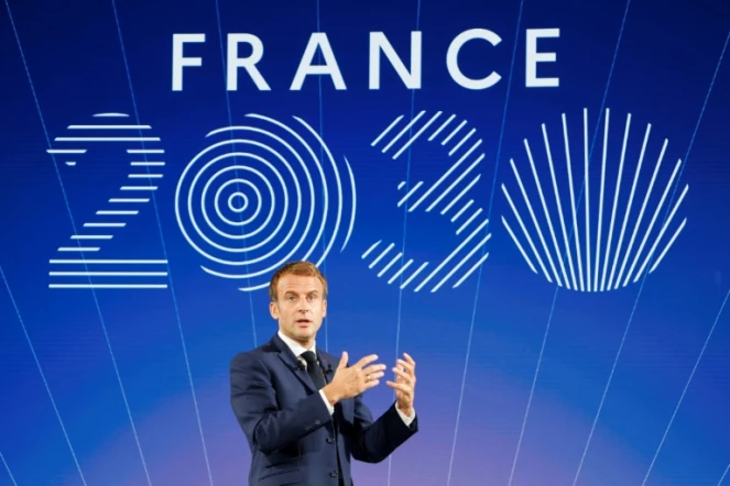 Emmanuel Macron lors de la présenattion du plan d'investissements "France 2030" à l'Elysée, le 12 octobre 2021