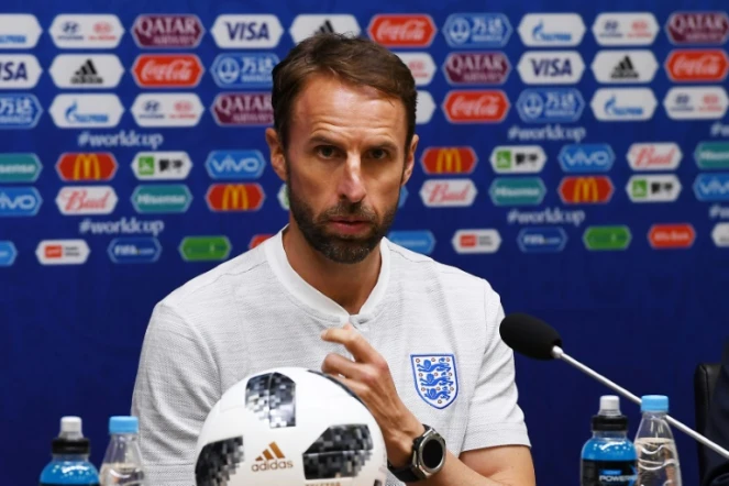 Le sélectionneur anglais Gareth Southgate, en conférence de presse le 27 juin 2018 à Kaliningrad