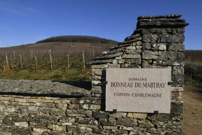 L'entrée du "Domaine Bonneau du Martray" près de Pernand-Vergelesses, le 6 janvier 2017 en Bourgogne