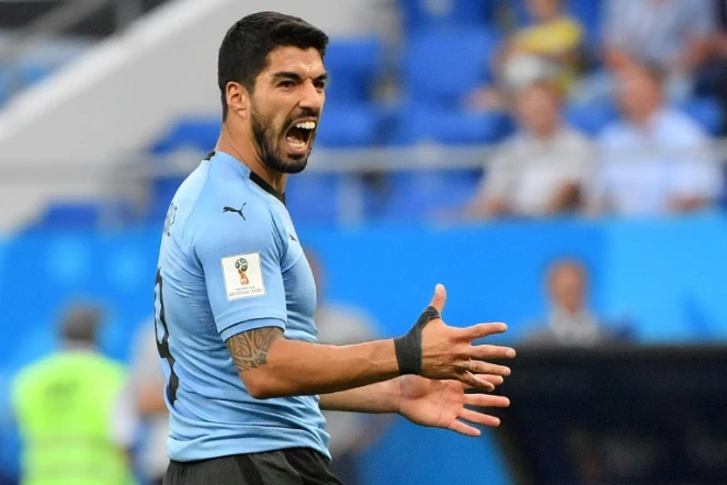 L'attaquant de l'Uruguay Luis Suarez buteur contre l'Arabie Saoudite au Mondial, le 20 juin 2018 à Rostov