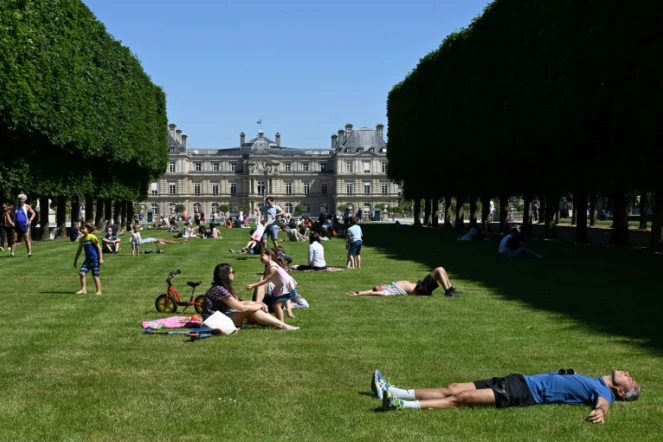 Des personnes allongées sur les pelouses du jardin du Luxembourg, le 30 mai 2020 à Paris