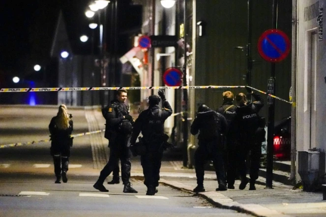 Des policiers bouclent une rue de Kongsberg, en Norvège, le 13 octobre 2022, après qu'un homme armé d'un arc a tué plusieurs personnes.