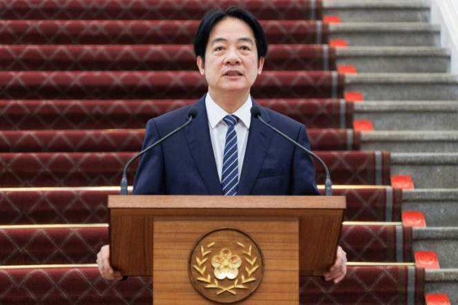 Le président taïwanais Lai Ching-te prononce un discours à l'occasion du premier anniversaire de son investiture, le 20 mai 2025 à Taipei