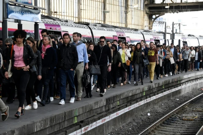 La gare Saint-Lazare, le 24 avril 2018 à Paris, lors d'une grève à la RATP  