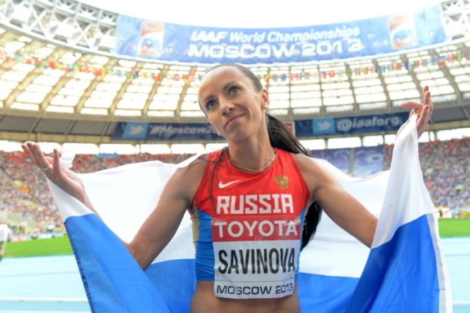La demi-fondeuse Mariya Savinova, symbole du dopage russe, ici médaillée d'argent lors des Mondiaux de Moscou, le 18 août 2013