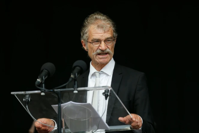Le maire de Saint-Etienne-du-Rouvray, Hubert Wulfranc, lors de son discours en hommage à père Hamel, le 28 juillet 2016 à Saint-Etienne-du-Rouvray