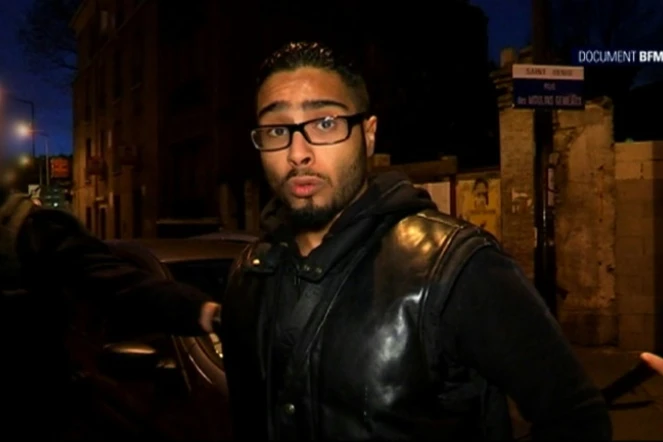 Capture d'écran diffusée le 25 novembre 2015 par BFMTV montrant Jawad Bendaoud, à Saint-Denis près de Paris