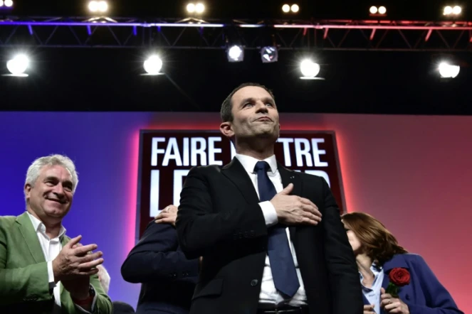 Le candidat socialiste à l'élection présidentielle Benoît Hamon, en meeting au Zénith de Nancy, à Maxéville, le 5 avril 2017