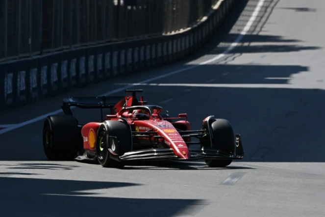 La Ferrari du Monégasque Charles Leclerc, contraint à l'abandon lors du GP d'Azerbaïdjan, le 12 juin 2022 à Bakou