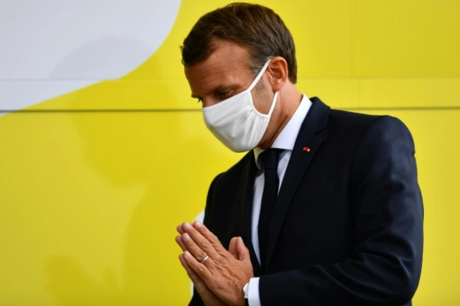 Le président Emmanuel Macron à l'arrivée de la 17e étape du Tour de France, à Méribel, le 16 septembre 2020 