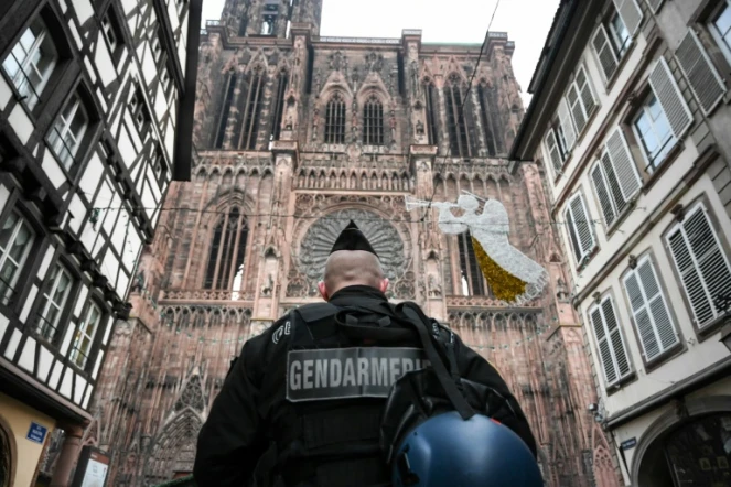Un gendarme patrouille devant la cathédrale de Strasbourg, le 12 décembre 2018