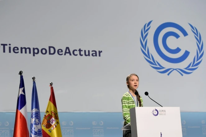 La militante environnementale suédoise Greta Thunberg fait un discours à la COP25 à Madrid, le 11 décembre 2019
