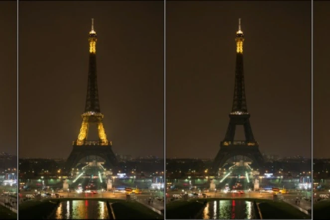 La Tour Eiffel plonge peu à peu dans le noir le 23 mars 2013 à l'occasion de l'"Heure pour la planète"
