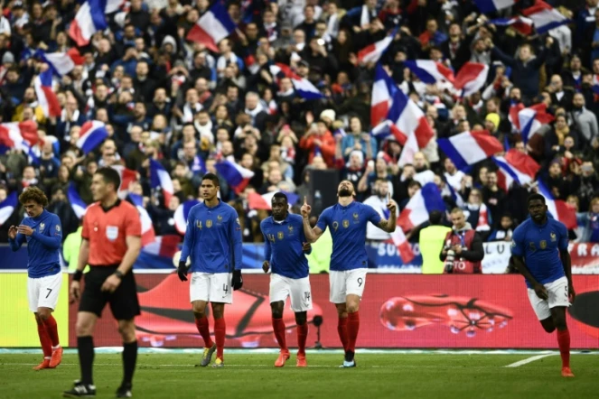 L'équipe de France surclasse l'Islande avec notamment un but d'Olivier Giroud (N.9) en qualifs de l'Euro, le 25 mars 2019 au Stade de France