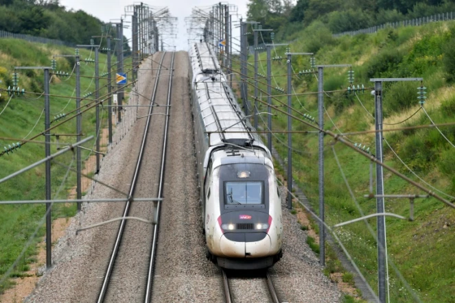 Un TGV sur la ligne Paris-Bordeaux au niveau de Chartres, dans le nord de la France, le 26 juillet 2024