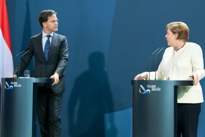 La chancelière allemande Angela Merkel et le Premier ministre néerlandais Mark Rutte, à Berlin le 9 juillet 2020
