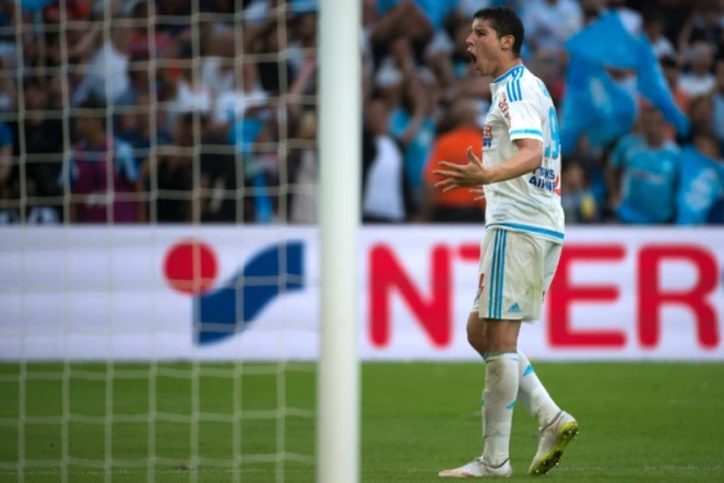 Le milieu de terrain de l'OM Abdelaziz Barrada, après un but en amical contre la Juventus, le 1er août 2015 au Vélodrome