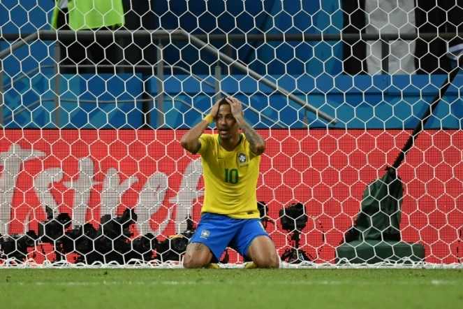 Neymar lors de l'élimination du Brésil par la Belgique en quarts de finale du Mondial le 6 juillet 2018 à Kazan