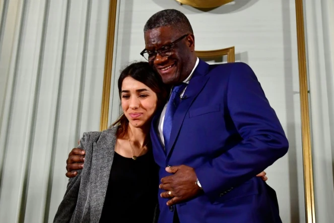Le médecin congolais Denis Mukwege et la Yazidie Nadia Murad, ex-esclave des jihadistes à Oslo le 9 décembre 2018