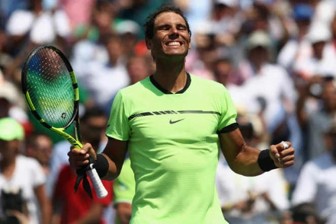 L'Espagnol Rafael Nadal se qualifie en finale du Masters 1000 de Miami en battant l'Italien Fabio Fognini, le 31 mars 2017 à Key Biscayne, en Floride