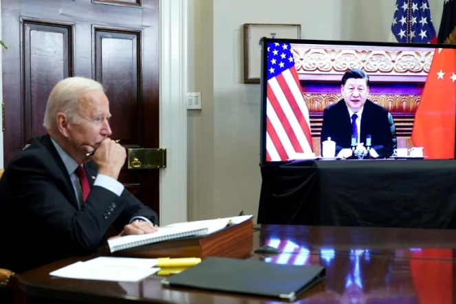 Les présidents américain Joe Biden et chinois Xi Jinping lors d'un précédent sommet virtuel, le 15 novembre 2021