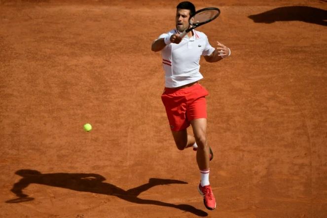 Novak Djokovic face à l'Espagnol Alejandro Davidovich au Masters 1000 de Rome, le 13 mai 2021 au Foro Italico