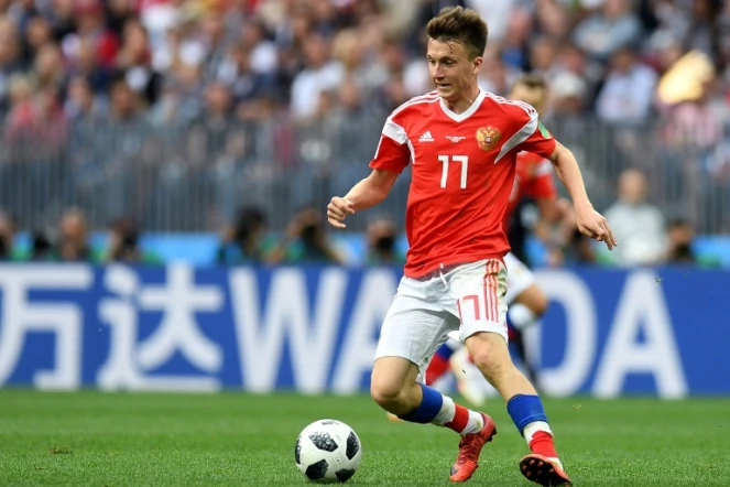 Le milieu de terrain russe Alexander Golovin contre l'Arabie Saoudite lors du Mondial, le 14 juin 2018 à Moscou