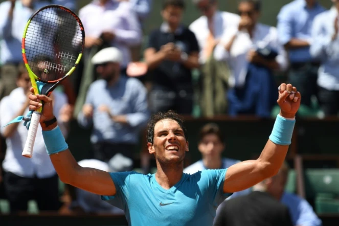 L'Espagnol Rafael Nadal après sa qualification pour les demi-finales de Roland-Garros, le 7 juin 2018