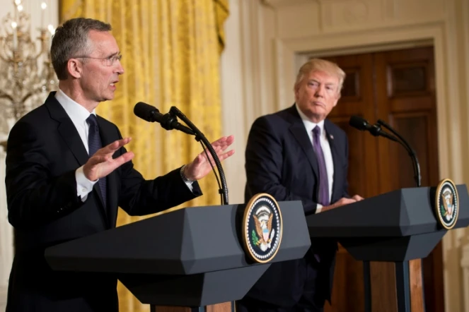 Le président Donald Trump et le secrétaire général de l'OTAN Jens Stoltenberg lors d'une conférence de presse conjointe à la Maison-Blanche, le 12 avril 2017