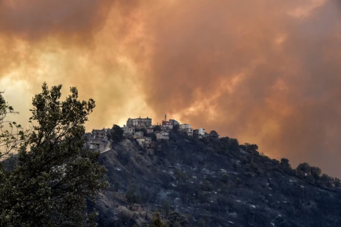 De la fumée s'élève au dessus d'une colline de Kabylie, région algérienne en proie à des incendies meurtriers, le 10 août 2021