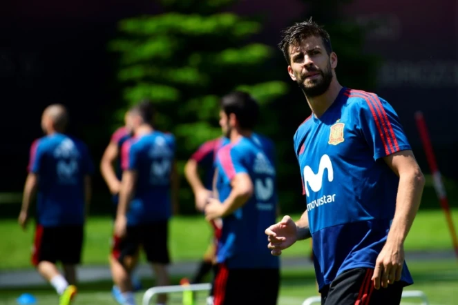 Le défenseur du FC Barcelone Gerard Piqué lors d'un entraînement de l'équipe d'Espagne au Mondial, le 12 juin 2018 à Kranodar