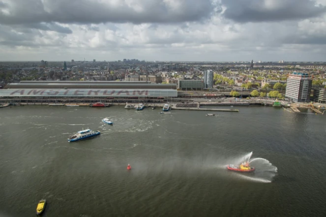 Une vue d'Amsterdam, depuis la tour "A'Dam", le 13 avril 2017