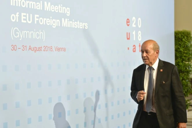 Le ministre des Affaires Etrangères français Jean-Yves Le Drian à Vienne, en Autriche, le 30 août 2018