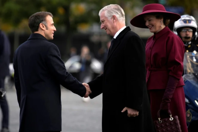 Le président français Emmanuel Macron accueille le roi des Belges Philippe et la reine Mathilde, Paris, le 14 octobre 2024