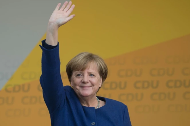La chancelière allemande Angela Merkel lors d'un meeting de campagne, le 21 septembre 2017 à Fritzlar