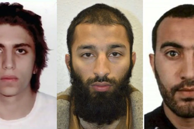 Combo de photos diffusées par la police londonienne le 6 juin 2017 montrant de G à D, Youssef Zaghba, Khuram Shazad Butt et Rachid Redouane, les trois suspects de l'attentat de Londres