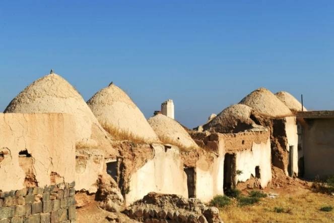 Des maisons de terre traditionnelles à coupole dans le village d'Oum Amouda Kabira, dans la province d'Alep, en Syrie, le 11 août 2023