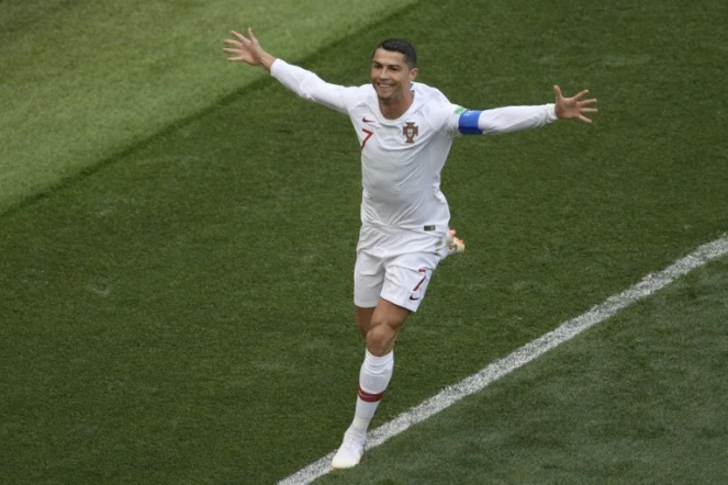 L'attaquant portugais Cristiano Ronaldo après son but contre le Maroc, le 20 juin 2018 à Moscou