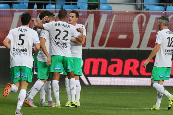 Les Stéphanois vainqueurs à Troyes grâce au but de Benjamin Corgnet, le 23 septembre 2015 au stade de l'Aube 