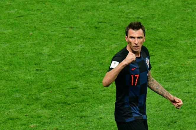 L'attaquant croate Mario Mandzukic vient de marquer le but de la victoire contre l'Angleterre en prolongation de la demi-finale, le 11 juillet 2018 à Moscou