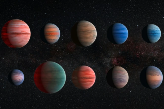 Impression d'artiste des dix exoplanètes chaudes de Jupiter fournie par l'ESA et la NASA, le 9 décembre 2015
