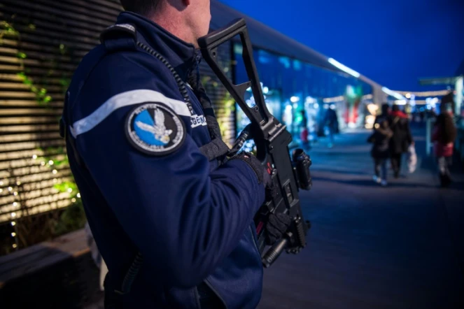 91.000 policiers, gendarmes et militaires mobilisés en France pour les fêtes de Noël comme ce gendarme à Tours, le 23 décembre 2016