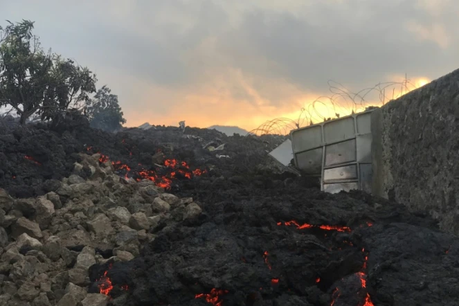 Une coulée de lave à Goma, dans l'est de la République démocratique du Congo,  au lendemain de l'éruption du volcan Nyiragongo, le 23 mai 2021