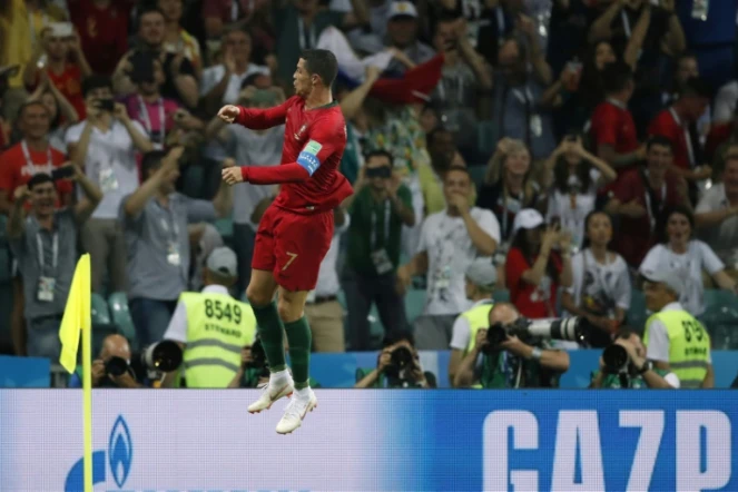 L'attaquant vedette du Portugal Cristiano Ronaldo après son 3e but contre l'Espagne lors du Mondial, le 15 juin 2018 à Sotchi