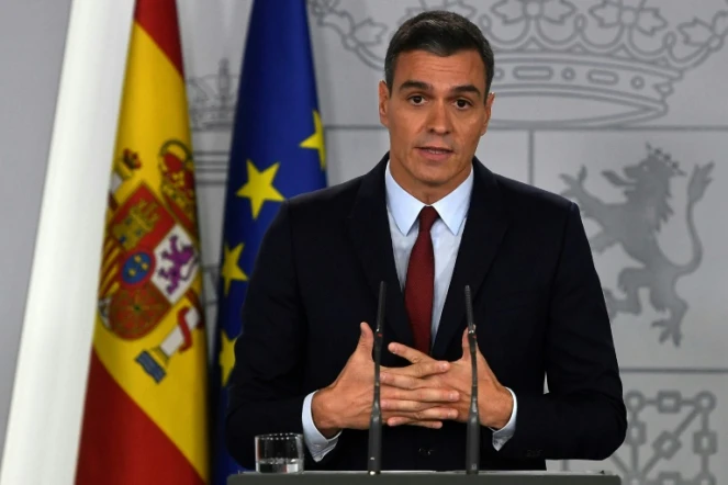 Le Premier ministre espagnol Pedro Sanchez lors d'un discours à Madrid le 24 octobre 2019