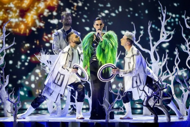 Le groupe Go_A, qui représente l'Ukraine, chante "Shum" lors d'une répétition pour la finale de l'Eurovision, le 21 mai 2021 à Rotterdam, aux Pays-Bas