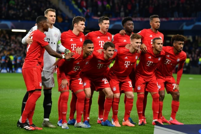 L'équipe du Bayern Munich avant le coup d'envoi du huitième de finale aller de Ligue des champions remporté sur la pelouse de Chelsea (3-0) le 25 février 2020. 