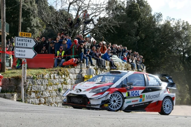L'Estonien Ott Tänak au volant de sa Toyota lors du Rallye de Corse, entre Orone et Carbini, le 29 mars 2019