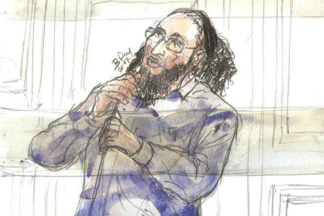 Abdelkader Merah dessiné lors de sa comparution devant la cour d'assises de Paris, le 13 octobre 2017